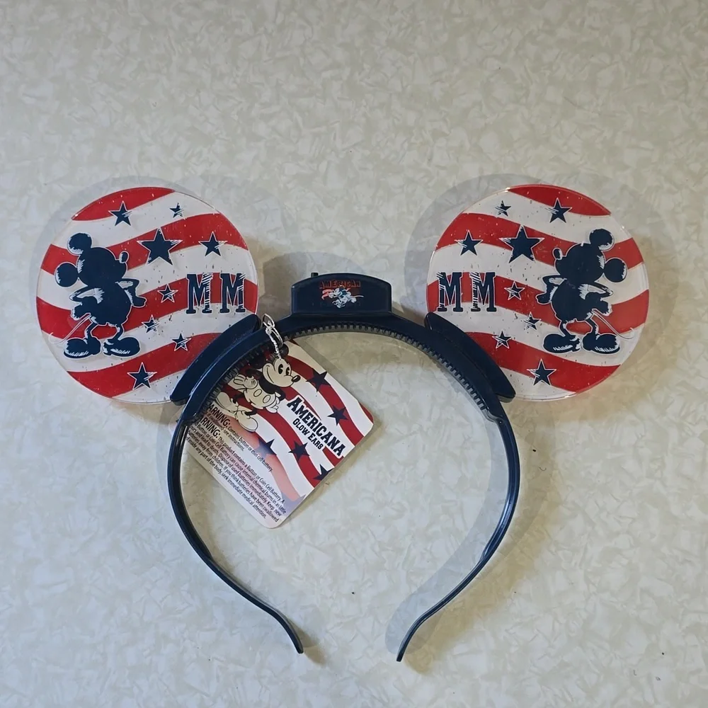 Disney‎ Parks Americana Mickey Light Up Ears Glow Headband USA Ages 3+